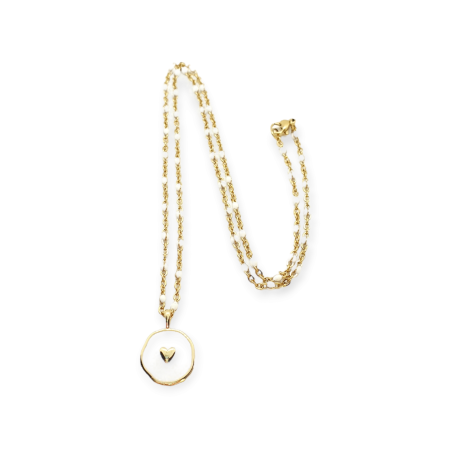 necklace steel gold chainbeads with gold heart